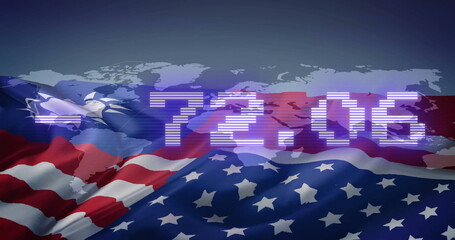 Poster - Digital numbers image over flags of Taiwan and USA with world map background