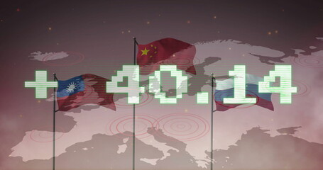 Poster - Flags of multiple countries with number image over world map background