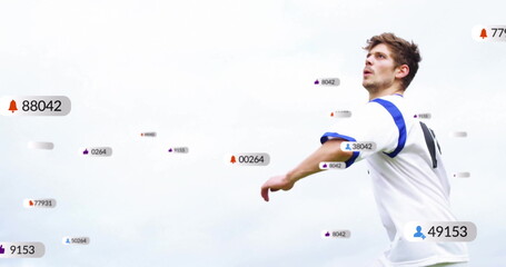 Poster - Image of digital data processing over caucasian football player on field