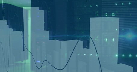 Poster - Image of financial data processing with light trails over server room