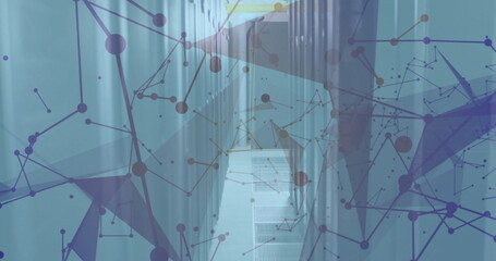 Poster - Image of network of connections over server room