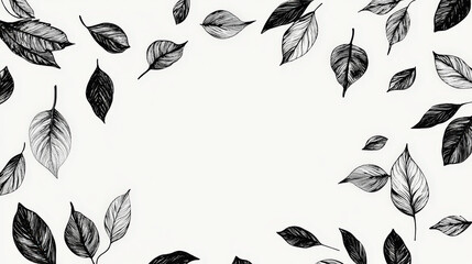 Wall Mural - Trendy set of black silhouettes of leaves on a white background, made with ink, rough brushstrokes. Generative AI