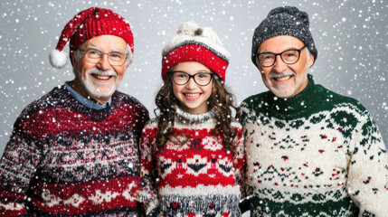 Canvas Print - A man and two little girls wearing christmas sweaters