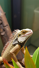 Wall Mural - A lizard with a red tongue is sitting on a branch