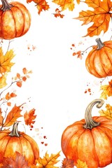 Wall Mural - Pumpkins and Leaves Watercolor