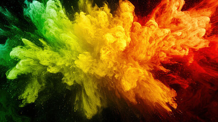 Wall Mural - A big bright colorful explosion in the dark space. A bright explosion of light and smoke. A green-yellow-red flash in the night sky. An amazing backdrop for the design