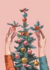 Canvas Print - Decorating festive Christmas tree