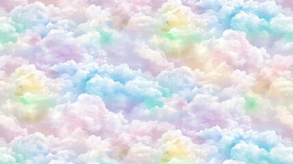 Poster - Drawing cartoon pink and blue gradient clouds in watercolor light soft colors