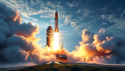 Wall Mural - Majestic Rocket Launch Igniting New Frontiers of Cosmic Exploration and Innovation