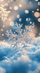 Wall Mural - Sparkling snowflake in snow