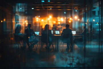 Canvas Print - Business team meeting lighting female laptop.