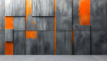 Modern urban abstract texture of gray stucco wall featuring rough layers and subtle orange accents, ideal for creative design and artistic expressions in cityscape visuals