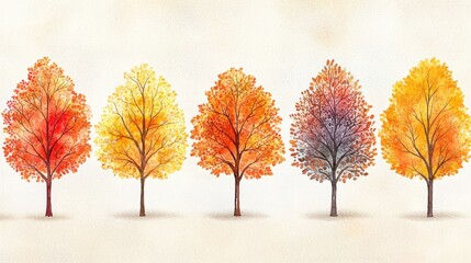 Sticker - Watercolor Autumn Trees Illustration