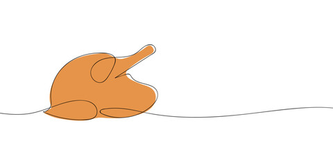 A single line drawing of a turkey. Continuous line thanksgiving meat icon in color. One line icon. Vector illustration.