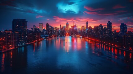 Canvas Print - Cityscape with Vibrant Sunset Reflections