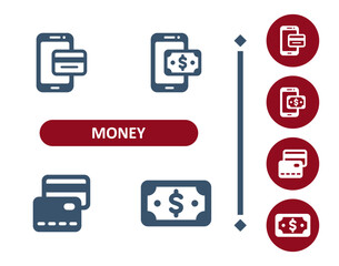 Wall Mural - Money icons. Online Shopping, E-commerce, Mobile Banking, credit card, dollar, bill, banknote, cash icon