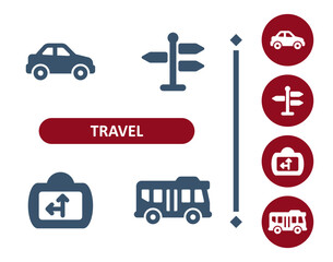 Wall Mural - Travel icons. Tourism, car, road trip, road sign, GPS, bus icon