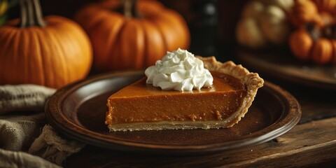 Sticker - Slice of pumpkin pie with whipped cream plate cheesecake dessert.