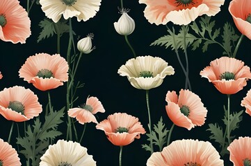 Wall Mural - poppy flowers pattern on dark background, ideal for chic wallpaper