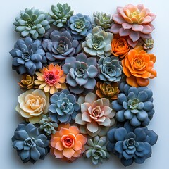 Wall Mural - A vibrant display of various succulent plants arranged artistically.