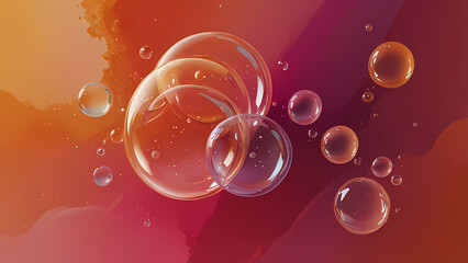 Abstract illustration of floating bubbles against a deep orange and pink backdrop