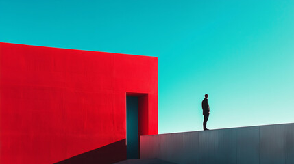 Poster - minimalist photography of an anonymous character on a majestic minimalist architecture background, m