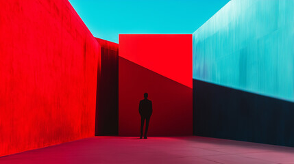 Poster - minimalist photography of an anonymous character on a majestic minimalist architecture background, m