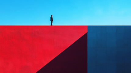 Poster - minimalist photography of an anonymous character on a majestic minimalist architecture background, m
