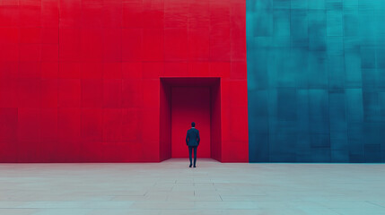 Poster - minimalist photography of an anonymous character on a majestic minimalist architecture background, m