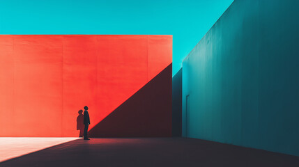 Poster - minimalist photography of an anonymous character on a majestic minimalist architecture background, m