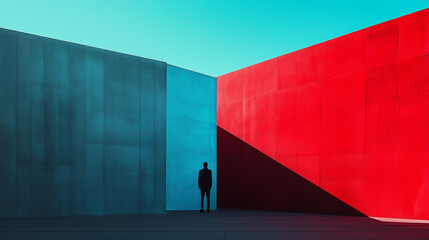 Poster - minimalist photography of an anonymous character on a majestic minimalist architecture background, m