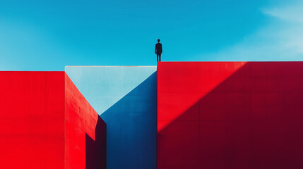 Poster - minimalist photography of an anonymous character on a majestic minimalist architecture background, m