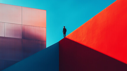 Canvas Print - minimalist photography of an anonymous character on a majestic minimalist architecture background, m