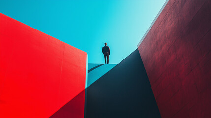 Canvas Print - minimalist photography of an anonymous character on a majestic minimalist architecture background, m
