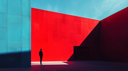 Poster - minimalist photography of an anonymous character on a majestic minimalist architecture background, m