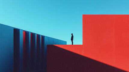 Poster - minimalist photography of an anonymous character on a majestic minimalist architecture background, m