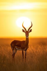 Poster - Gazelle in a Field at Sunset