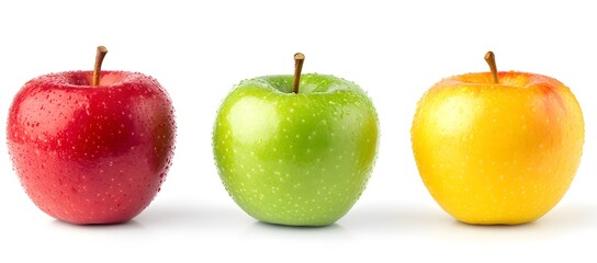 Three apples in red, green, and yellow colors.