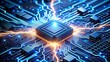 © theartcreator - 表面全体に電流の波が流れ、量子エネルギーの爆発を彷彿とさせる、洗練されたモダンな回路基板。