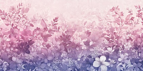 Soft pastel floral background with purple and pink flowers and leaves.