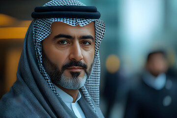 Portrait of a Middle Eastern Arab Man Wearing a Traditional Keffiyeh Photo