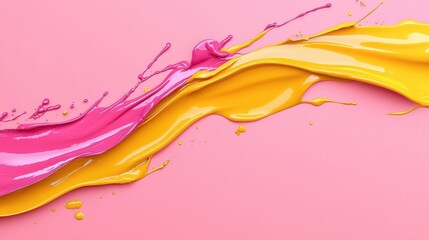 Wall Mural - Abstract Yellow and Pink Paint Splatter on Pink Background