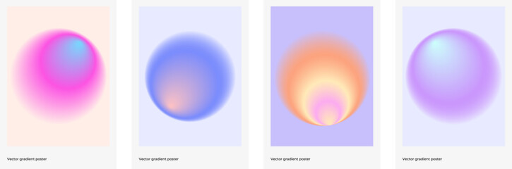 Poster - Abstract blurred gradient cover template design set for poster, brochure, home decor, presentation. Smooth circular gradient. Vector vertical aesthetic poster set. Vector EPS 10