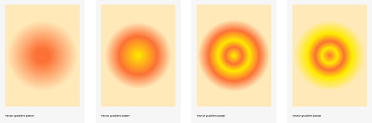 Poster - Abstract orange blurred gradient cover template design set for poster, brochure, home decor, presentation. Smooth circular gradient. Vector vertical aesthetic poster set. Vector EPS 10