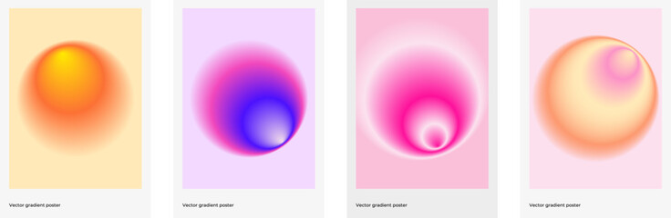 Poster - Abstract blurred gradient cover template design set for poster, brochure, home decor, presentation. Smooth circular gradient. Vector vertical aesthetic poster set. Vector EPS 10