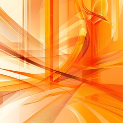 Wall Mural - Abstract composition featuring vibrant orange and yellow tones with dynamic lines and shapes.