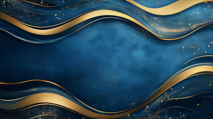 Deep Blue and Gold Gradient Background: The middle is filled with a large area of solid deep blue, and the border is composed of 2 layers of gradient deep blue and shimmering gold waves.