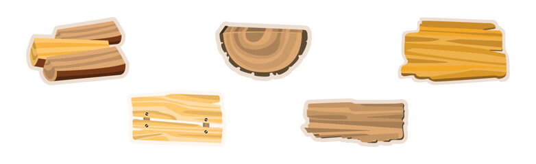 Wood and Lumber Material Sticker and Element Vector Set.