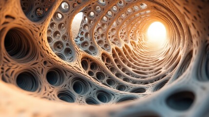 Poster - A 3D image of a cavity with spiraling patterns, distorting the surrounding space in a mesmerizing, abstract design