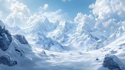 Sticker - Beautiful snow-covered mountains against the blue sky. Panoramic view of a winter landscape in the highlands